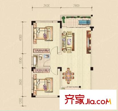 德福中央城 2室 戶型圖
