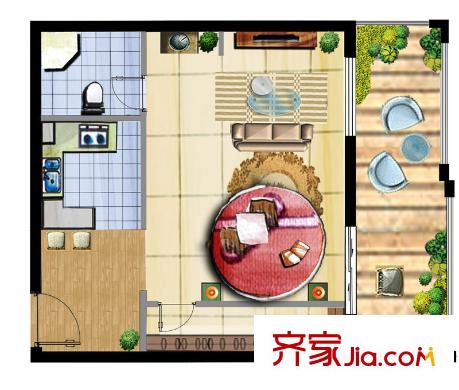 寶安高爾夫城B5戶型 1室1廳1衛(wèi)1廚