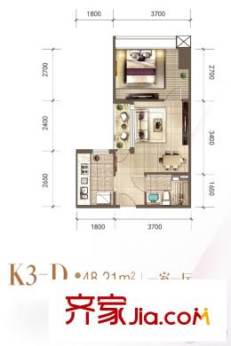 福星惠譽國際城三期K3-D戶型 1室1廳1衛(wèi)1廚
