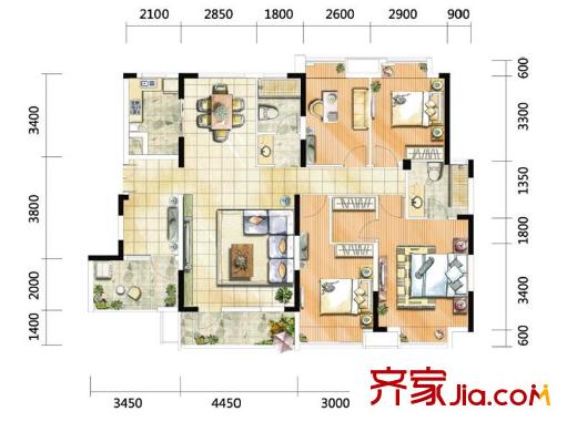 福星惠譽國際城三期K4-4A1 4室2廳2衛(wèi)1廚
