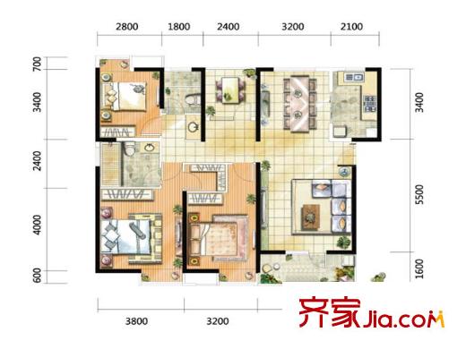 福星惠譽(yù)國際城三期K4-3A 3室2廳2衛(wèi)1廚