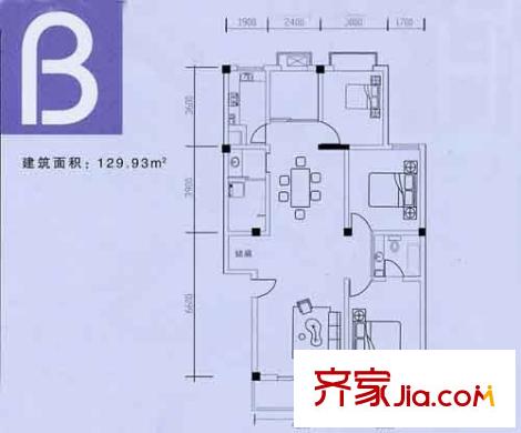 普天居賢院戶型圖B型 3室2廳1衛(wèi)1廚