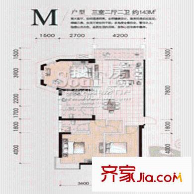 中南路88號一期3#樓標(biāo)準(zhǔn)層M戶型 3室2廳2衛(wèi)1廚