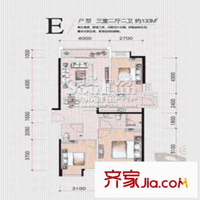 中南路88號一期3#樓標(biāo)準(zhǔn)層E戶型 3室2廳2衛(wèi)1廚