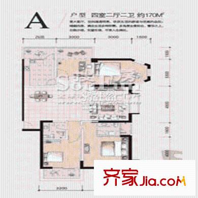 中南路88號一期3#樓標(biāo)準(zhǔn)層A戶型 4室2廳2衛(wèi)1廚