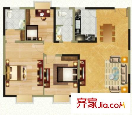 臨江府戶型圖3室2廳 戶型圖 3室2廳2衛(wèi)1廚