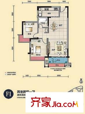 錦繡龍城八期鎏園95、96號(hào)樓F1戶型（售完） 2室2廳1衛(wèi)1廚