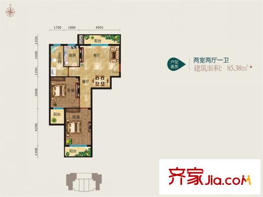 薄刀峰云端山莊85.38平戶型 2室2廳1衛(wèi)