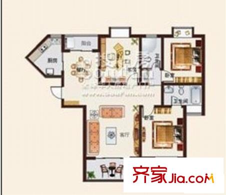 金色水岸戶型圖F戶型 3室2廳2衛(wèi)