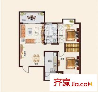 金色水岸戶型圖H1戶型 2室2廳1衛(wèi)