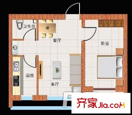 匯龍花園戶型圖1室2廳 1室2廳