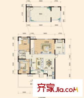 官湖郡戶型圖疊院A戶型 3室2廳2衛(wèi)1廚