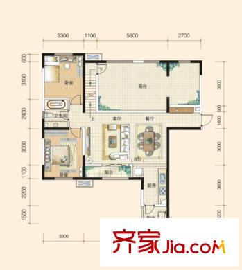 官湖郡戶型圖躍景C戶型 3室2廳2衛(wèi)1廚