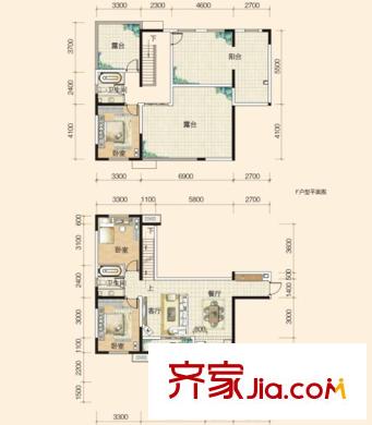 官湖郡戶型圖峰層F戶型 3室2廳2衛(wèi)1廚