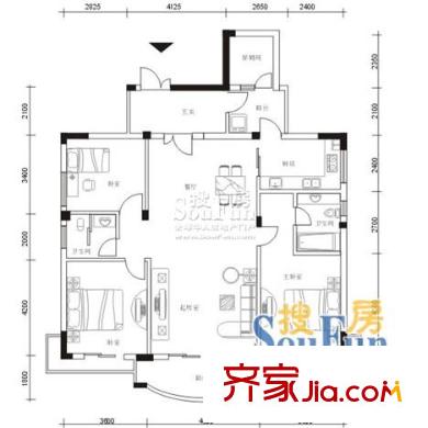 中一花園戶型圖A 3室2廳2衛(wèi)