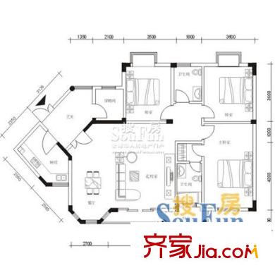中一花園戶型圖F 3室2廳2衛(wèi)
