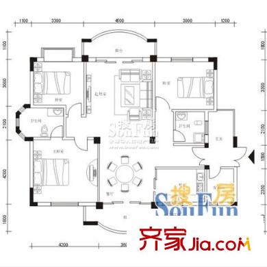中一花園戶型圖D 3室2廳2衛(wèi)