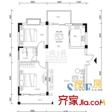 中一花園戶型圖G 2室2廳1衛(wèi)