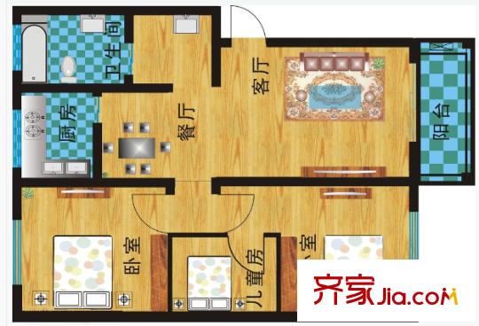 中福時(shí)代戶型圖3室2廳 戶型圖 3室2廳1衛(wèi)1廚