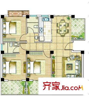 中福時(shí)代戶型圖3室2廳 戶型圖 3室2廳2衛(wèi)1廚