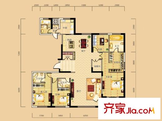 泛海國際居住區(qū)7棟7-1-2戶型圖 5室2廳3衛(wèi)1廚