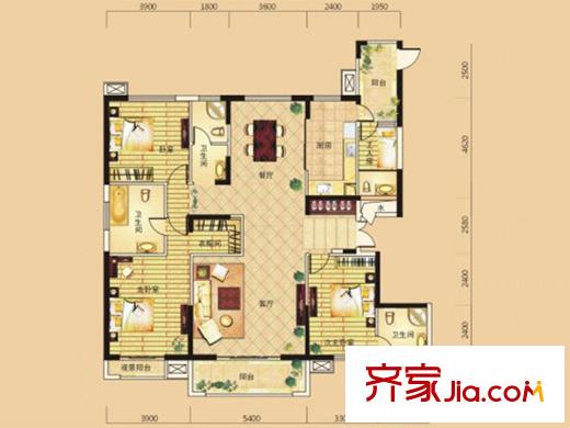 泛海國際居住區(qū)7棟7-1-1戶型圖 4室2廳3衛(wèi)1廚