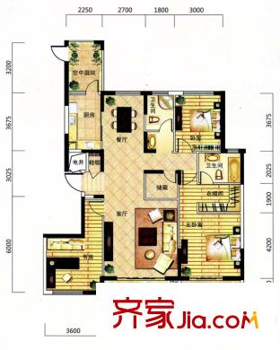 泛海國際居住區(qū)6-2-2戶型 3室2廳2衛(wèi)1廚