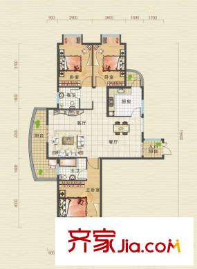 漢口北卓爾生活城C-1戶型圖 3室2廳2衛(wèi)1廚