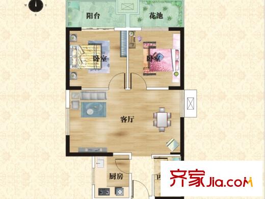 祥瑞東方城二期10號樓D1戶型 2室2廳1衛(wèi)1廚