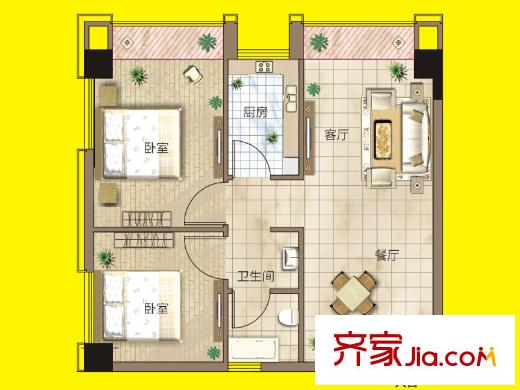 海聯(lián)時代廣場1號樓A戶型 2室2廳1衛(wèi)1廚