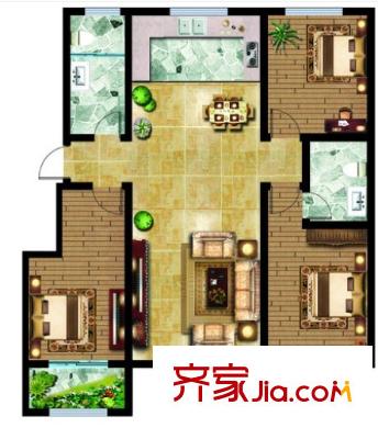 金源世界中心戶型圖3室2廳 戶型圖 3室2廳2衛(wèi)1廚