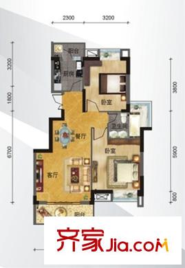 馨悅國際戶型圖E-3a戶型 2室2廳1衛(wèi)1廚