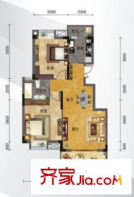 馨悅國際戶型圖E-3戶型 2室2廳1衛(wèi)1廚