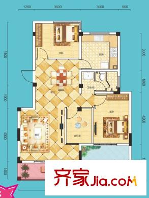 絲寶第三街G3棟B戶型 3室2廳1衛(wèi)1廚