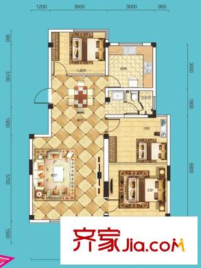 絲寶第三街G2棟B戶型 3室2廳1衛(wèi)1廚