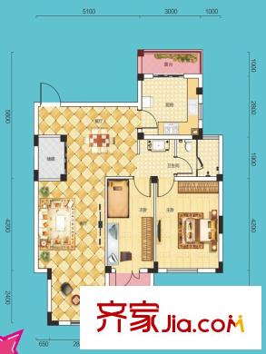 絲寶第三街F3棟B戶型 2室2廳1衛(wèi)1廚