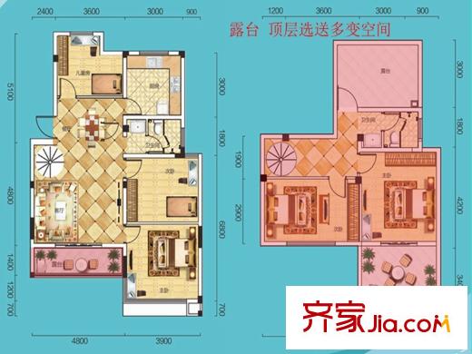 絲寶第三街G4棟B戶型 3室2廳1衛(wèi)1廚
