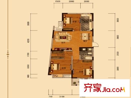 臥龍麗景灣三期3號(hào)樓3E戶型 3室2廳1衛(wèi)1廚