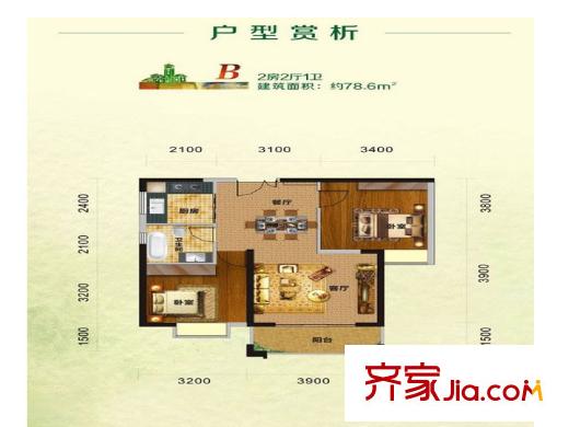 南山小鎮(zhèn)B戶型 2室2廳1衛(wèi)1廚