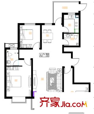 新世紀(jì)花園A區(qū)戶型圖三室二廳 戶型圖 3室2廳