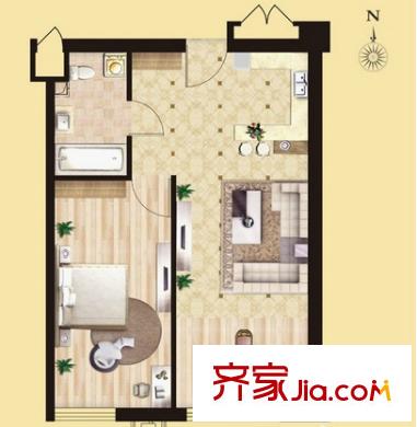 糧道街中醫(yī)院宿舍戶型圖1室2廳 戶型圖 1室2廳
