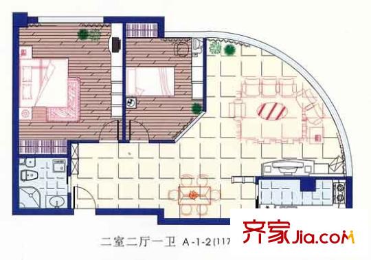 漢江陽光城戶型圖2室2廳 戶型圖 2室2廳1衛(wèi)1廚