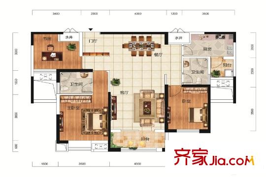 聯(lián)投喻園1、4、5號(hào)樓A戶型 3室2廳2衛(wèi)1廚
