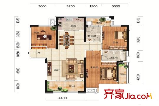 聯(lián)投喻園2、3號(hào)樓D戶型 3室2廳2衛(wèi)1廚