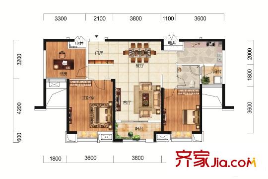 聯(lián)投喻園2、3號(hào)樓C戶型  3室2廳1衛(wèi)1廚