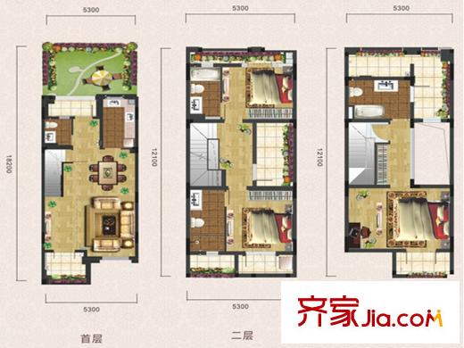 綠地美湖聯(lián)排A-3戶型 3室2廳4衛(wèi)1廚