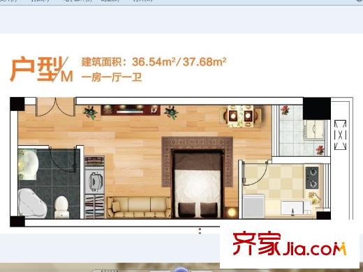奧特萊斯V公寓B12棟和B11A棟M戶(hù)型36平 1室1廳1衛(wèi)1廚
