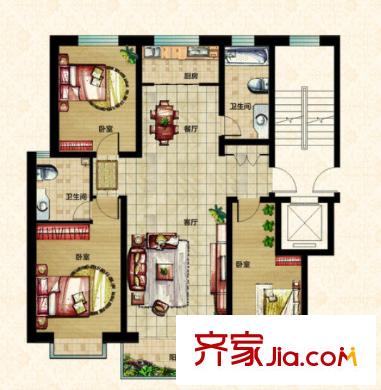 美聯(lián)公園前戶型圖3室2廳 戶型圖 3室2廳2衛(wèi)1廚