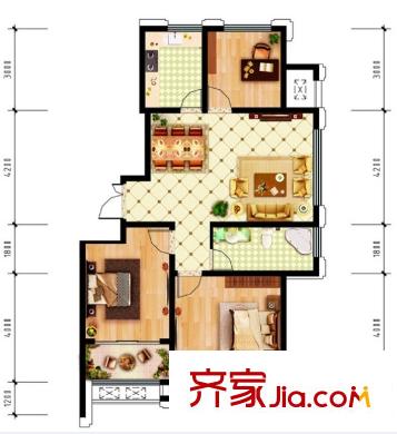 迎澳花園戶型圖戶型圖 3室2廳2衛(wèi)1廚