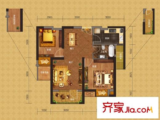 福星惠譽(yù)水岸國際瀾橋公館2號樓B4戶型 2室2廳1衛(wèi)1廚